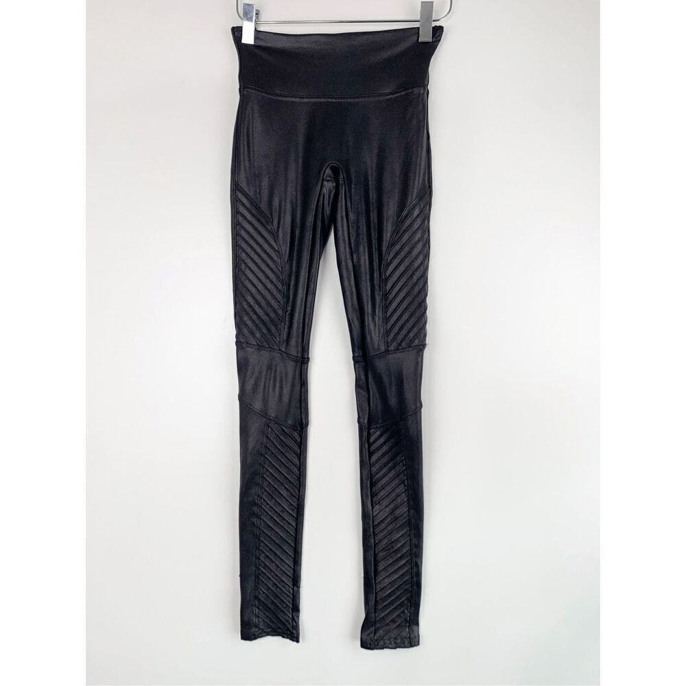 Spanx Women's Sz M Faux Leather Moto Leggings Textured Shaping Stretch Black - Picture 8 of 13